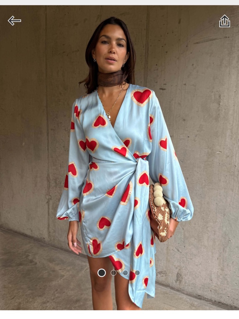 Never Fully Dressed Baby Blue Wrap Mini Dress with Red Hearts